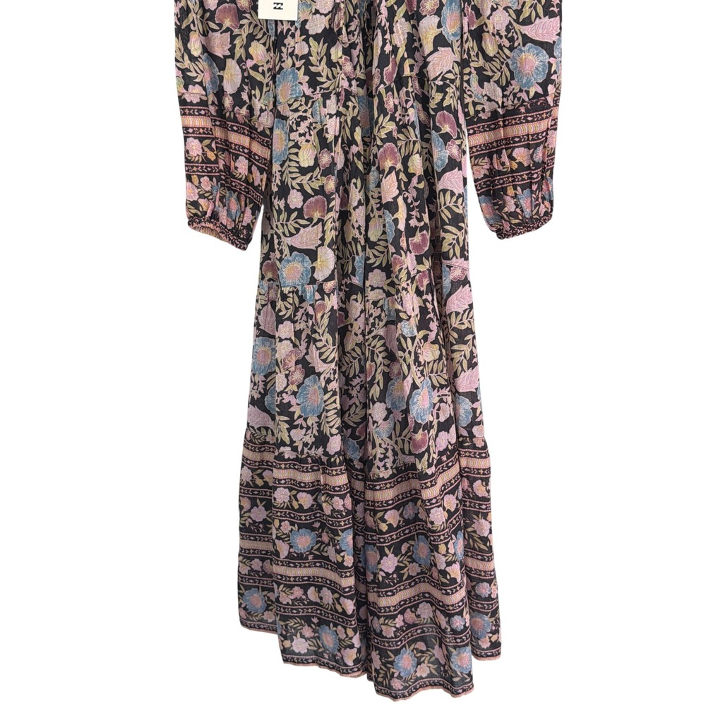 Billabong Floral Midi Dress Black Pink Boho Long Sleeve Womens M NWT - Picture 9 of 15